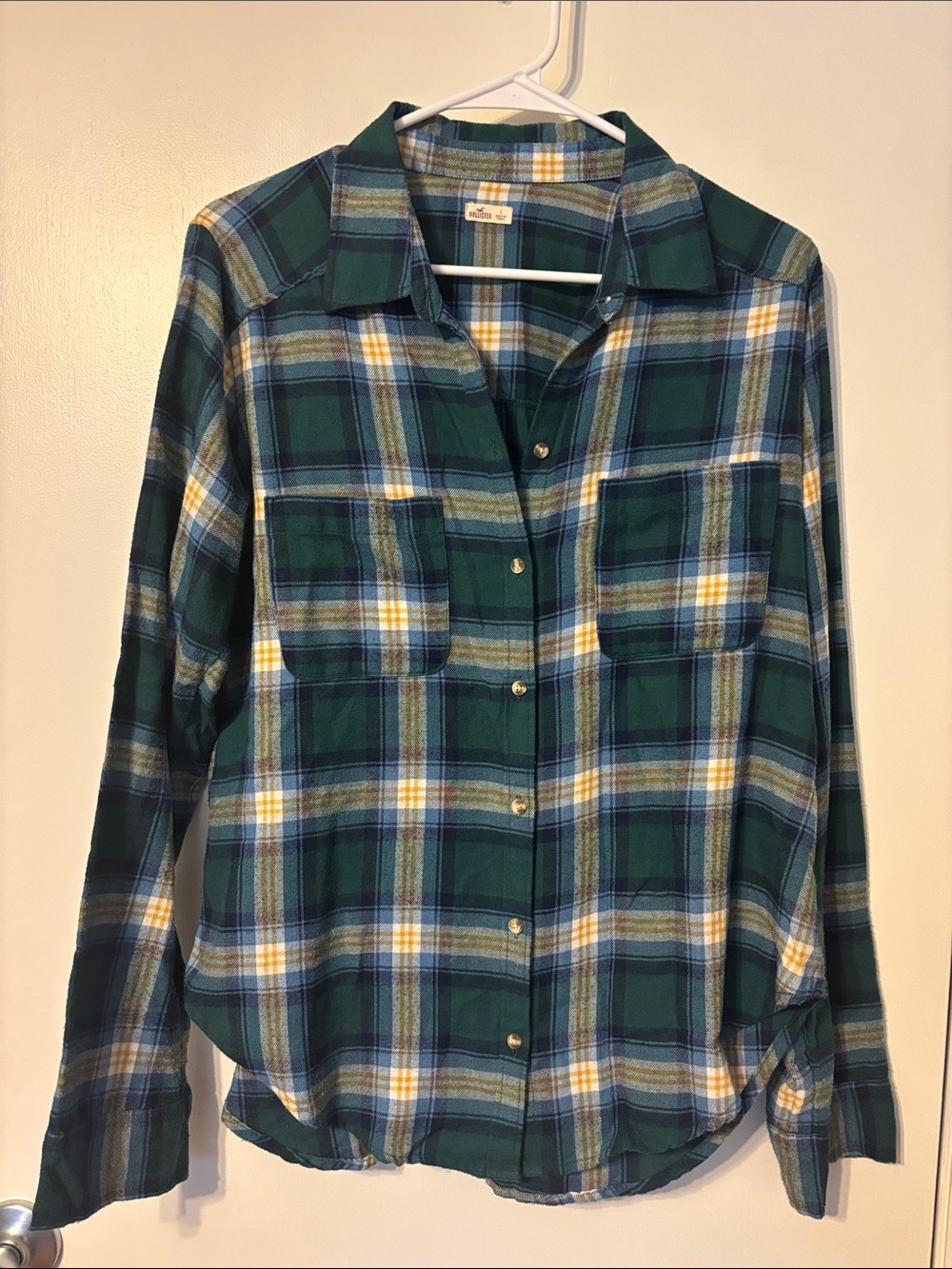Hollister Green and Yellow Plaid Button-Down Shirt